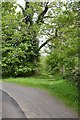 Footpath to Otterbourne Hill leaves private road in Cranbury Park in SO53 2DX