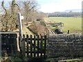 Sign and gate for the footpath from the A59 in BB7 4NB