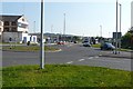 Roundabout at the foot of Sticklepath Hill facing Barnstaple old bridge in EX31 2FE