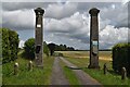 Gateposts beside track to South Lodge in SP11 9DJ