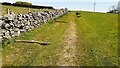 Footpath beside dry stone wall heading towards Knarrs Farm in BB8 7EJ