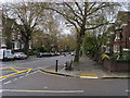 Junction of Nutley Terrace with Fitzjohns Avenue in NW3 5AU