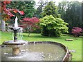 The fountain and acers just outside the walled garden at Kailzie Gardens in EH45 9HS