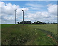 Farmland and telegraph poles, looking towards Rookery Farm in IP19 0HG