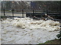 Kingussie railway bridge when the river flooded in Kingussie