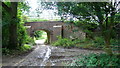 Bridleway approaching bridge of dismantled railway now known as the Downs Link in GU6 8FP