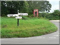 South Bowood: phone box and signpost in DT6 5JN