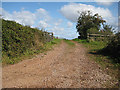 Farm track through red soil in HR9 6PL