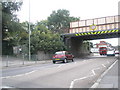Railway bridge just past The Recreation Ground in GU11 1RY